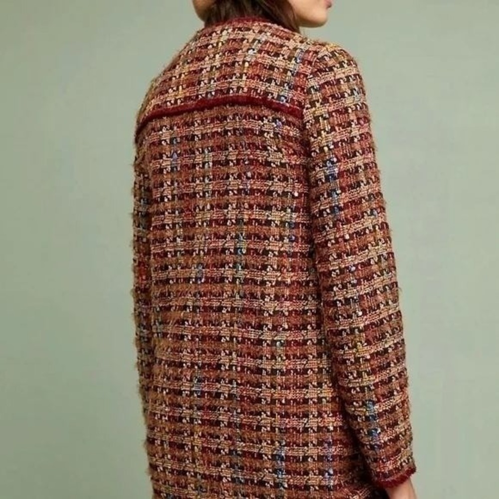 Anthropologie Ett:twa Small $178 Harlequin Tweed Fringe Trim Wool Blend Coat - Picture 6 of 15